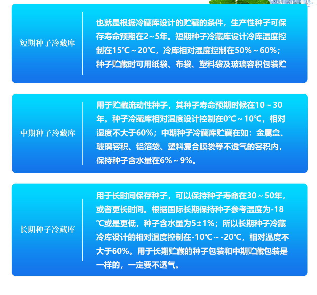 短期、中期和長期種子儲藏冷庫設計要求